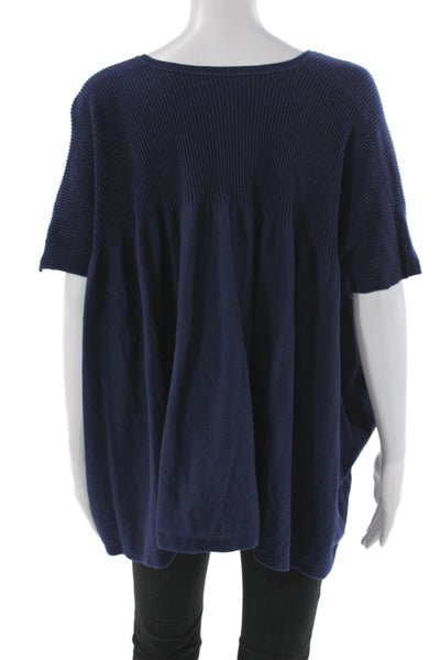 Minnie Rose Women Tunic V-Neck Cotton Short Sleeve Blue Size M