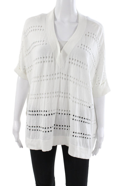 Cotton By Autumn Cashmere Womens Pullover White Striped Short Sleeve Size L
