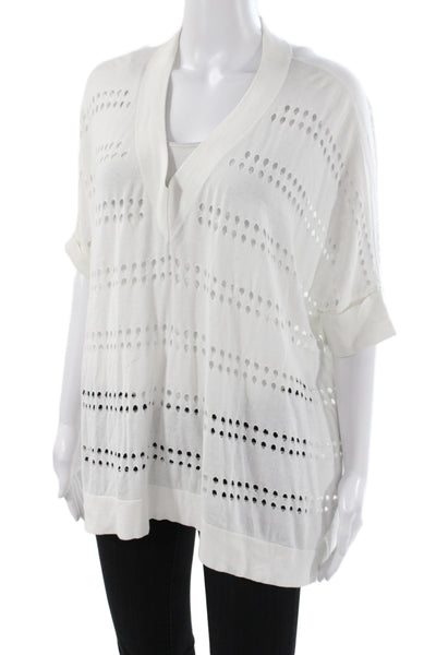 Cotton By Autumn Cashmere Womens Pullover White Striped Short Sleeve Size L