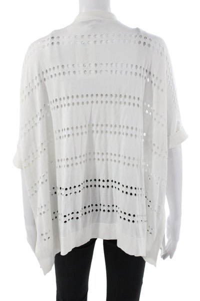 Cotton By Autumn Cashmere Womens Pullover White Striped Short Sleeve Size L