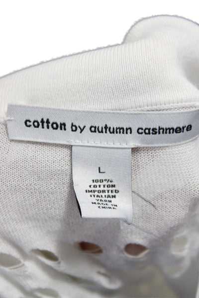 Cotton By Autumn Cashmere Womens Pullover White Striped Short Sleeve Size L