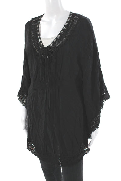 Mono Reno Womens Black V Neck Tunic Blouse 3/4 Sleeve Rayon Size M