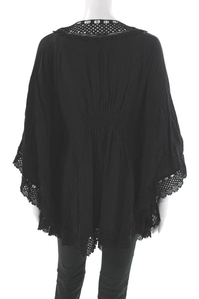 Mono Reno Womens Black V Neck Tunic Blouse 3/4 Sleeve Rayon Size M