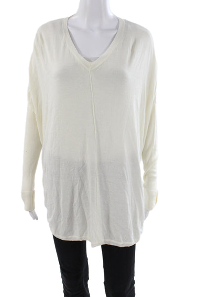 ZOA New York Womens Pullover V Neck Long Sleeve Ivory Rayon Size M