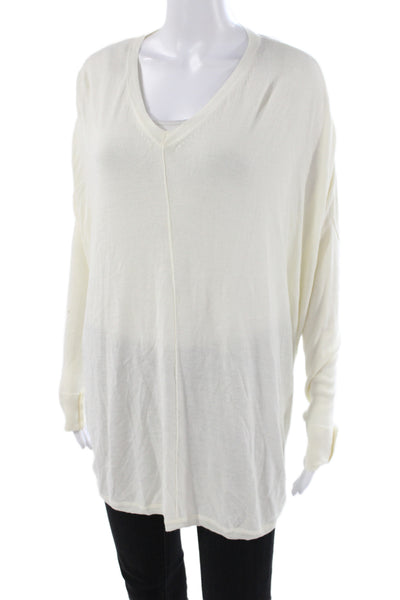 ZOA New York Womens Pullover V Neck Long Sleeve Ivory Rayon Size M