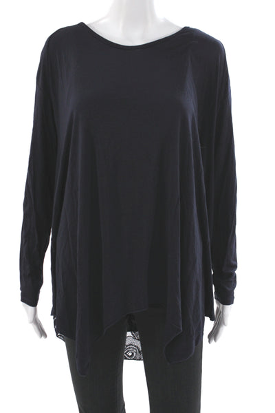 Angela Mara Women Tunic Blouse Black Lace Viscose Long Sleeve Round Neck Size L