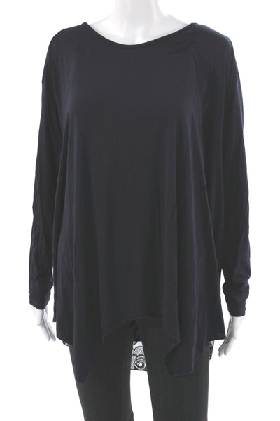 Angela Mara Women Tunic Blouse Black Lace Viscose Long Sleeve Round Neck Size L