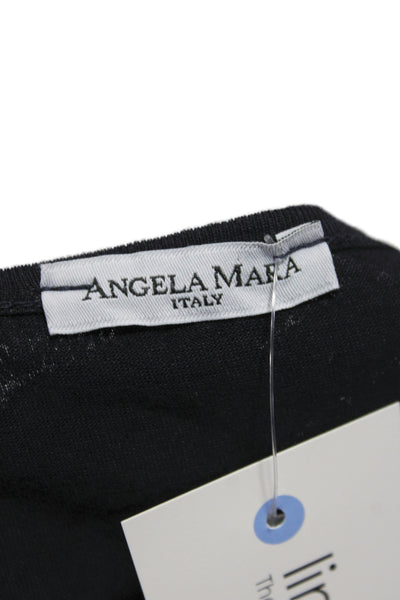 Angela Mara Women Tunic Blouse Black Lace Viscose Long Sleeve Round Neck Size L
