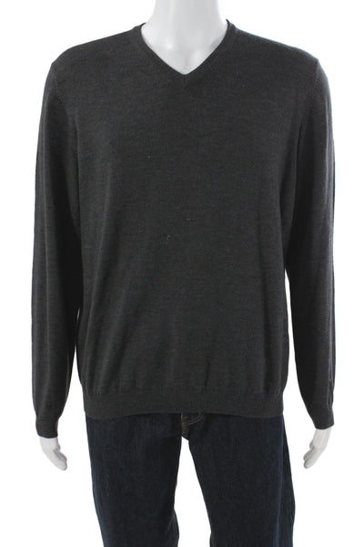 Brooks Brothers Mens V-Neck Extra Fine Italian Merino Wool Sweater Gray Size L