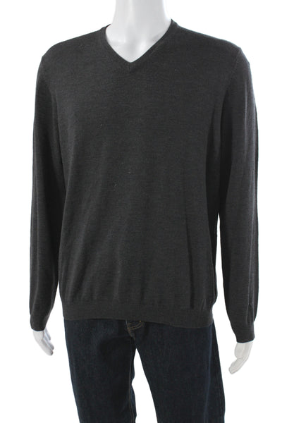 Brooks Brothers Mens V-Neck Extra Fine Italian Merino Wool Sweater Gray Size L