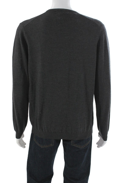 Brooks Brothers Mens V-Neck Extra Fine Italian Merino Wool Sweater Gray Size L