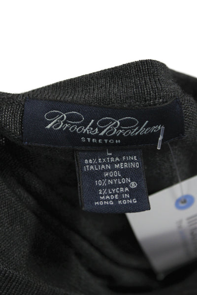 Brooks Brothers Mens V-Neck Extra Fine Italian Merino Wool Sweater Gray Size L