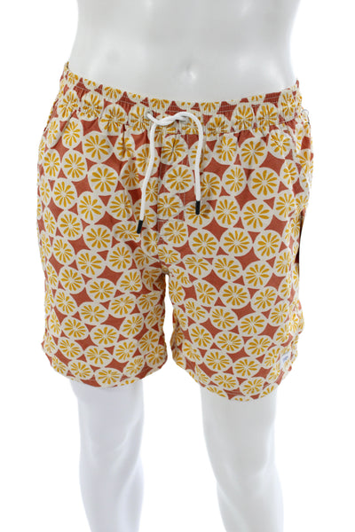 Katin Mens Drawstring Pond Volley Swim Trunks White Yellow Red Size Medium