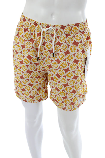Katin Mens Drawstring Pond Volley Swim Trunks White Yellow Red Size Medium