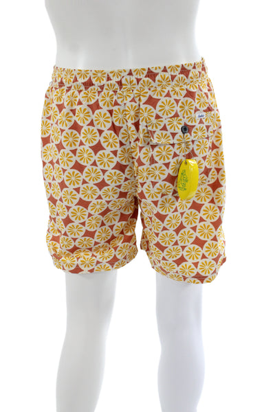 Katin Mens Drawstring Pond Volley Swim Trunks White Yellow Red Size Medium