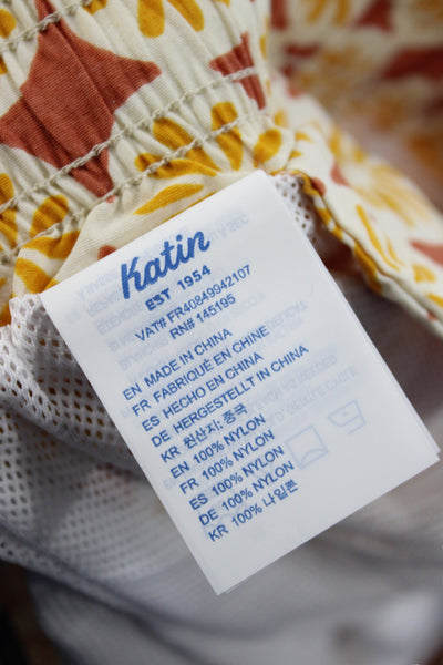 Katin Mens Drawstring Pond Volley Swim Trunks White Yellow Red Size Medium