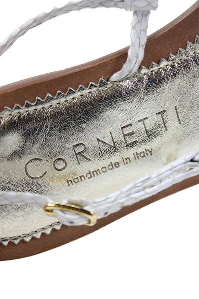 Cornetti Womens Leather T Strap Slingback Sandals White Size 39