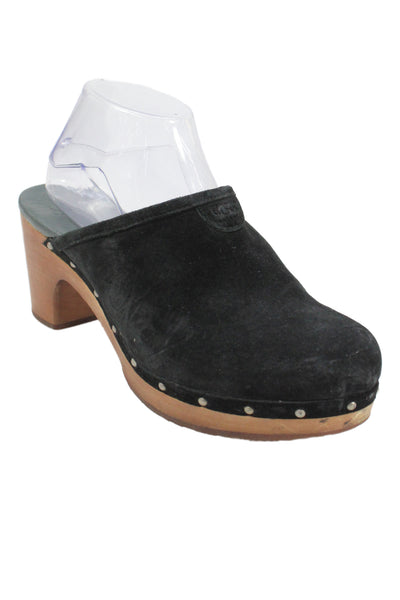 Ugg Womens Slip On Block Heel Platform Suede Clogs Mules Black Size 9