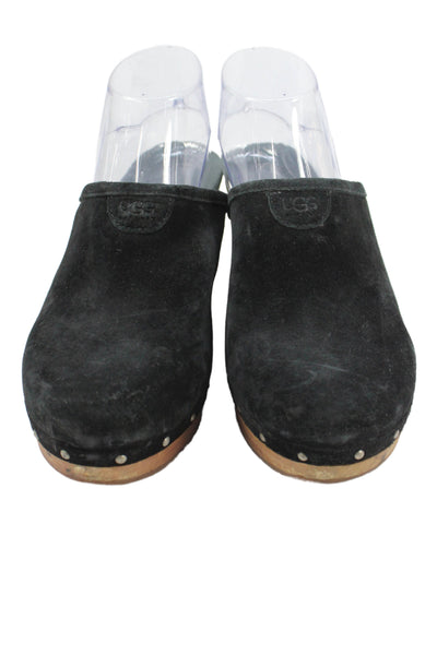Ugg Womens Slip On Block Heel Platform Suede Clogs Mules Black Size 9