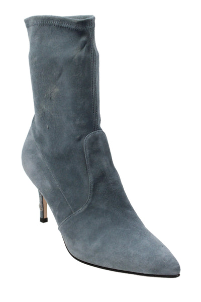 Stuart Weitzman Womens Slip On Stiletto Pointed Toe Booties Blue Suede Size 8.5