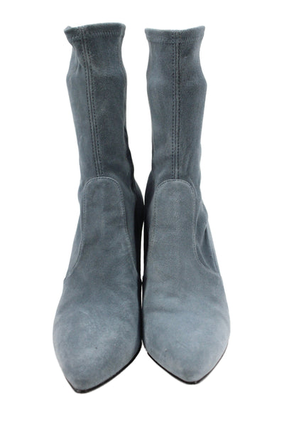 Stuart Weitzman Womens Slip On Stiletto Pointed Toe Booties Blue Suede Size 8.5