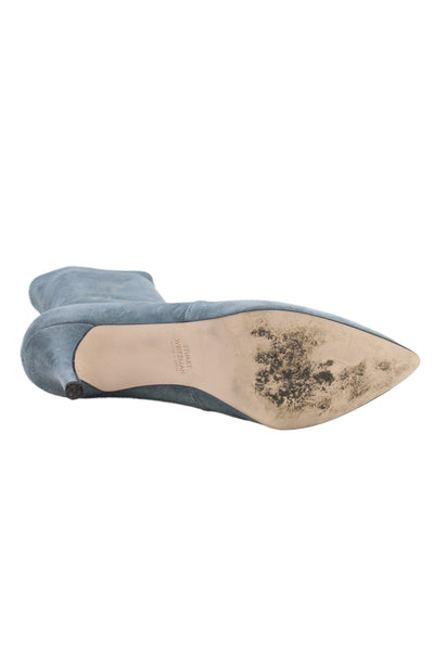 Stuart Weitzman Womens Slip On Stiletto Pointed Toe Booties Blue Suede Size 8.5