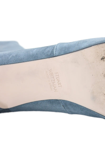Stuart Weitzman Womens Slip On Stiletto Pointed Toe Booties Blue Suede Size 8.5