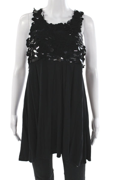 La Rok Womens Tank Dress Black Scoop Neck Sleeveless Sequins 70% Cotton Size M