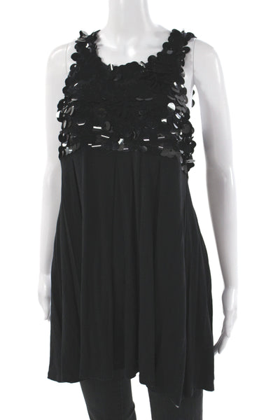 La Rok Womens Tank Dress Black Scoop Neck Sleeveless Sequins 70% Cotton Size M