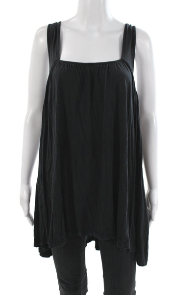 DKNY Women Sleeveless Tunic Tank Black Square Neck Lyocell Size M