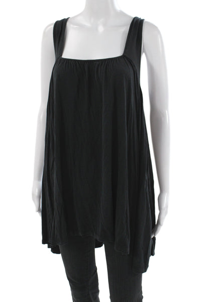 DKNY Women Sleeveless Tunic Tank Black Square Neck Lyocell Size M