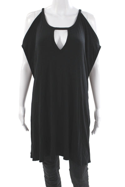 Robin Piccone Women Black V-Neck Tank Dress Sleeveless Modal Size L