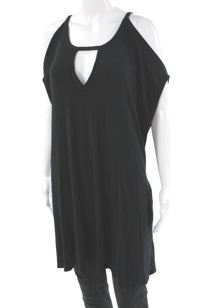 Robin Piccone Women Black V-Neck Tank Dress Sleeveless Modal Size L