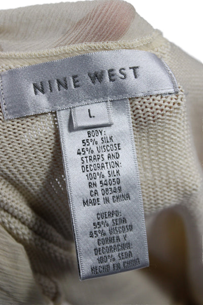 Nine West Women Beige Scoop Neck Silk Camisole Sleeveless Size L