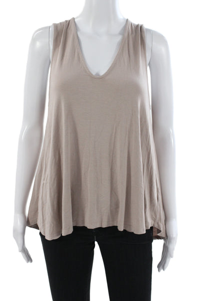 LA Made Women Basic Beige Tank V-Neck Sleeveless Micromodal Summer Size M