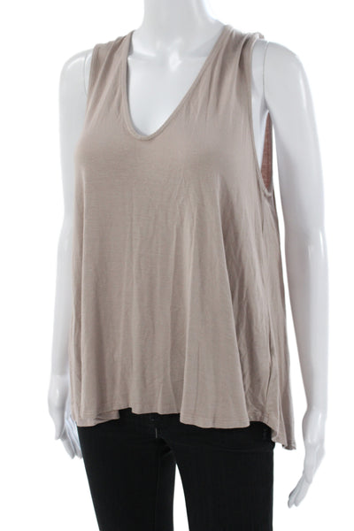 LA Made Women Basic Beige Tank V-Neck Sleeveless Micromodal Summer Size M