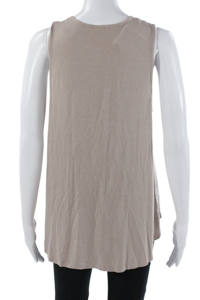 LA Made Women Basic Beige Tank V-Neck Sleeveless Micromodal Summer Size M