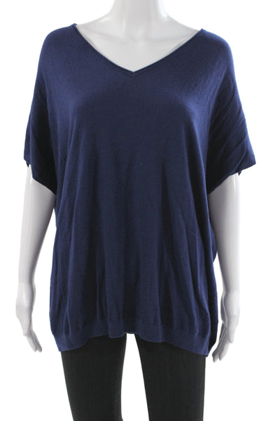 Vince Women V-Neck Short Sleeve Pullover Sweater Blue Size M