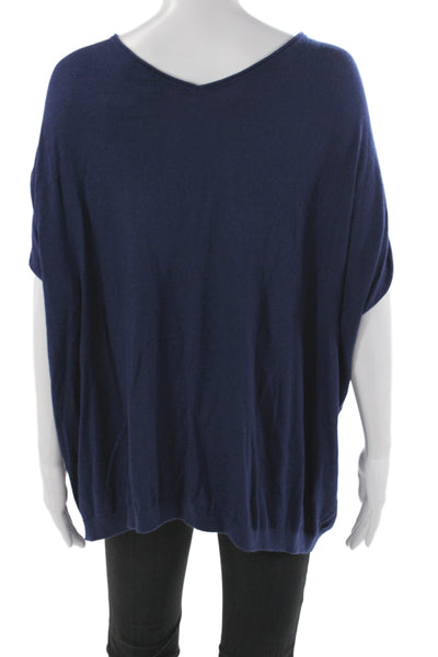 Vince Women V-Neck Short Sleeve Pullover Sweater Blue Size M
