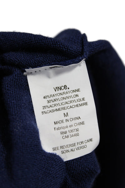 Vince Women V-Neck Short Sleeve Pullover Sweater Blue Size M