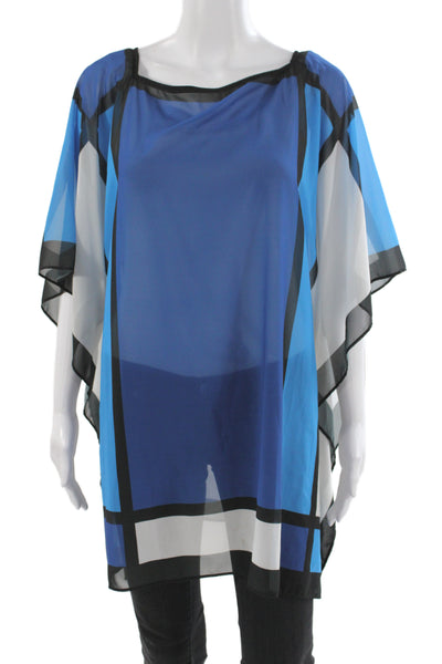 Carmen Marc Valvo Women Kimono Sleeveless Blue Colorblock Cover Up Size L