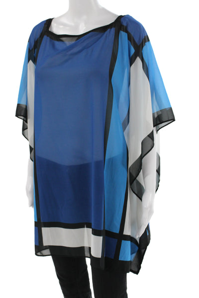Carmen Marc Valvo Women Kimono Sleeveless Blue Colorblock Cover Up Size L