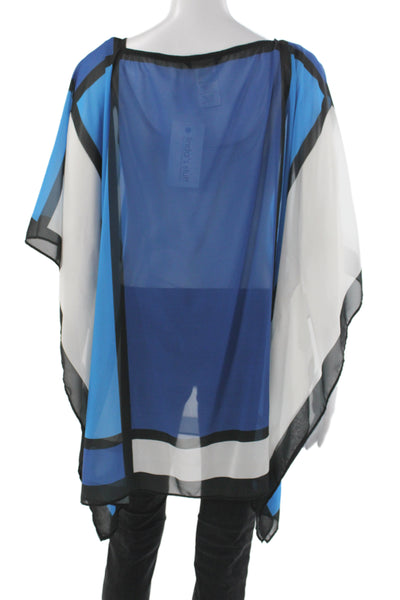 Carmen Marc Valvo Women Kimono Sleeveless Blue Colorblock Cover Up Size L