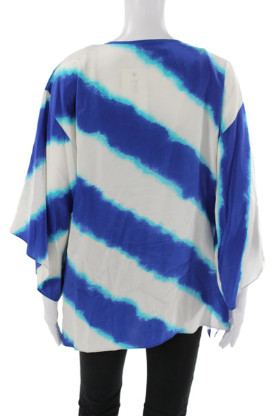 Michael Michael Kors Women Silk Striped V-Neck Tunic Blue 3/4 Sleeve Size M