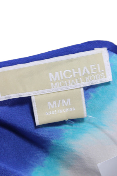 Michael Michael Kors Women Silk Striped V-Neck Tunic Blue 3/4 Sleeve Size M