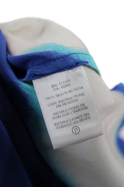 Michael Michael Kors Women Silk Striped V-Neck Tunic Blue 3/4 Sleeve Size M