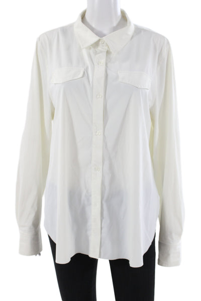 Lysse Womens Basic Collared Button-Up Top White Long Sleeve Size XL