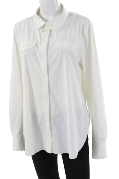 Lysse Womens Basic Collared Button-Up Top White Long Sleeve Size XL