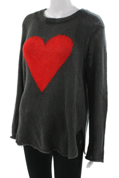 Wooden Ships Women Gray Crew Neck Pullover Sweater Heart Long Sleeve Size M