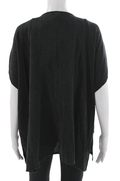Eileen Fisher Women Tunic Blouse Black V-Neck Short Sleeve Tencel Size M